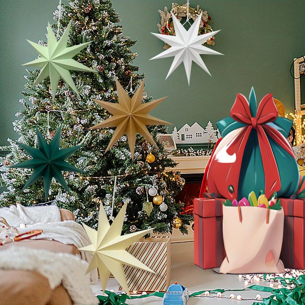 5pcsPaper Star Christmas Hanging Ornaments Xmas Tree Decor Colorful Party Decoration Christmas Eve New Year Room Home Decoration