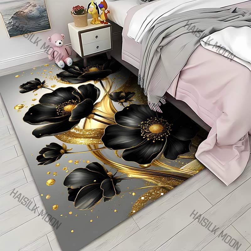 Beautiful Golden Flowers Carpet for Living Room Bedroom Bedside Floor Mat Sofa Table Area Rugs Home Decor Large Size