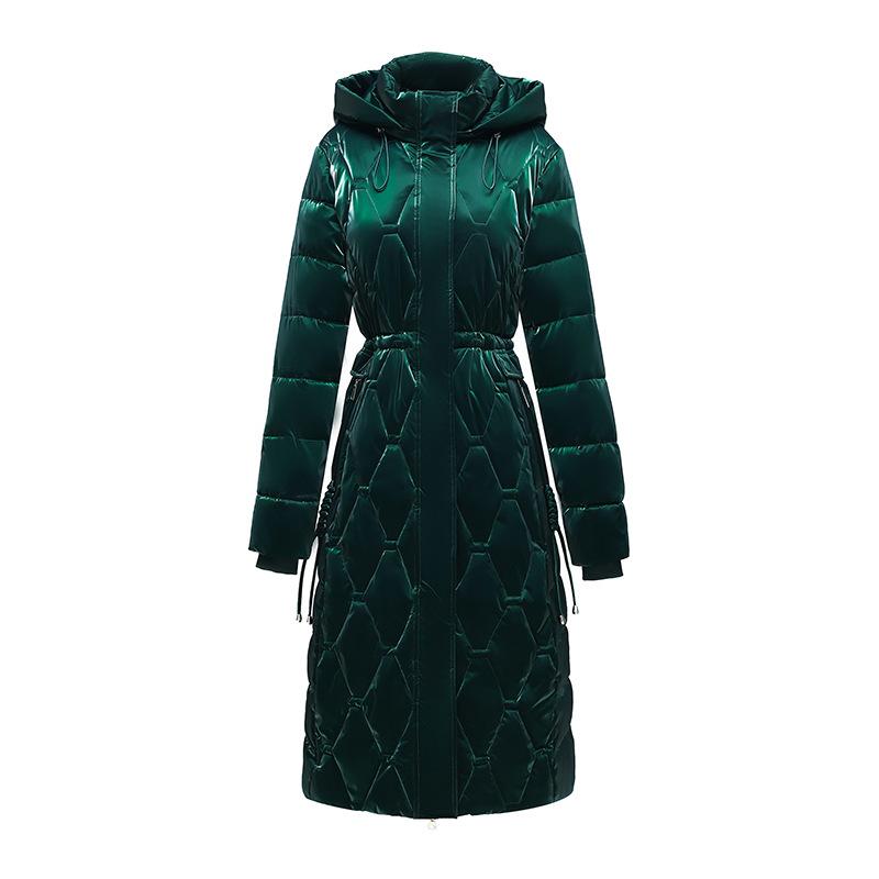 Cappotto invernale da donna con cappuccio in colore a contrasto, tasca grande, lucido, antivento, caldo, piumino, piumino imbottito in cotone, Parka