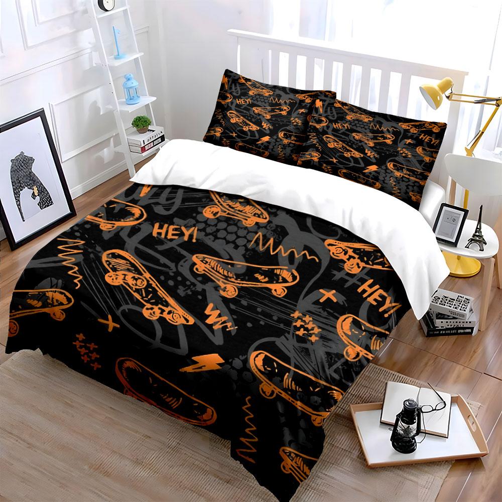 Skateboard Graffiti Print Bedding Duvet Cover Set (1*Duvet Cover 2*Pillowcases, without duvet insert)