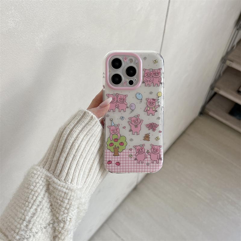 

Masha Pig Pink Polka Dot Plaid Cartoon Case for iPhone 15 Pro / 16 Pro Max / 17 iPhone 16