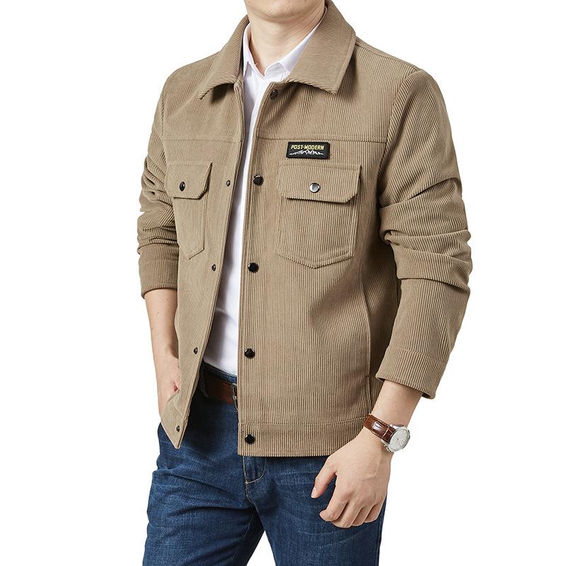 Spring and Autumn Men's Casual Jacket Long Sleeve Shirt Tooling Jacket Corduroy Multi-Pocket Lapel Retro Jacket