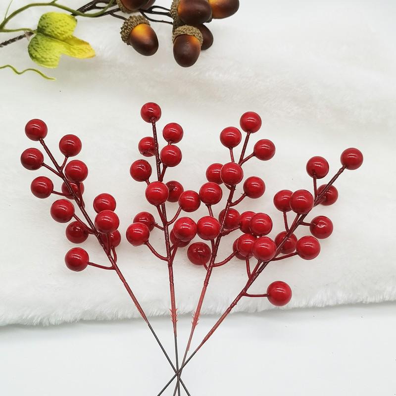 7/12 Head Foam Red Holly Berry Branch for Holiday Decor