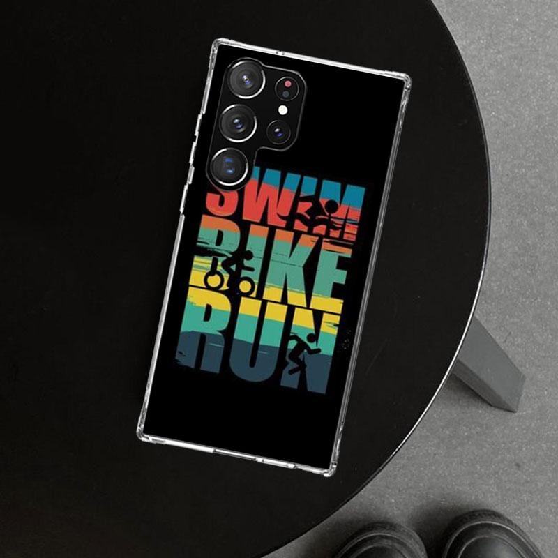Triathlon Schwimmen Radfahren Laufen Handyhülle Cover für Samsung Galaxy S26 S25 Edge S24 S23 Ultra S22 Plus S21 FE S20 + Kunst Individuell Fund