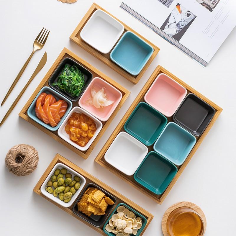 Square KTV Snack Plate, Grid Plate, Ceramic Platter, Snack Nut Plate, Sauce Plate, Fruit Plate, Bamboo and Wood Tray.