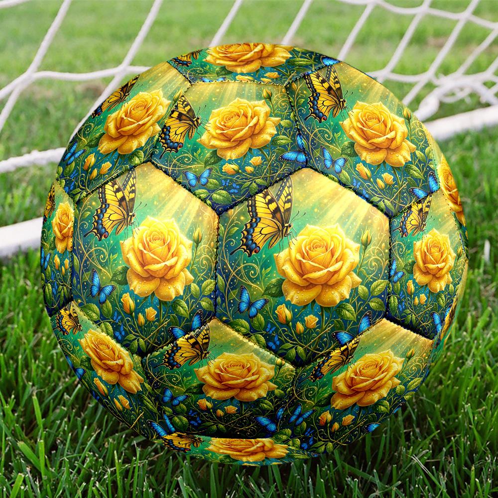1pc Butterflies Yellow Roses Durable Size 5 Soccer Ball Professional Match Training Football Indoor &Outdoor Sports Ball P60184