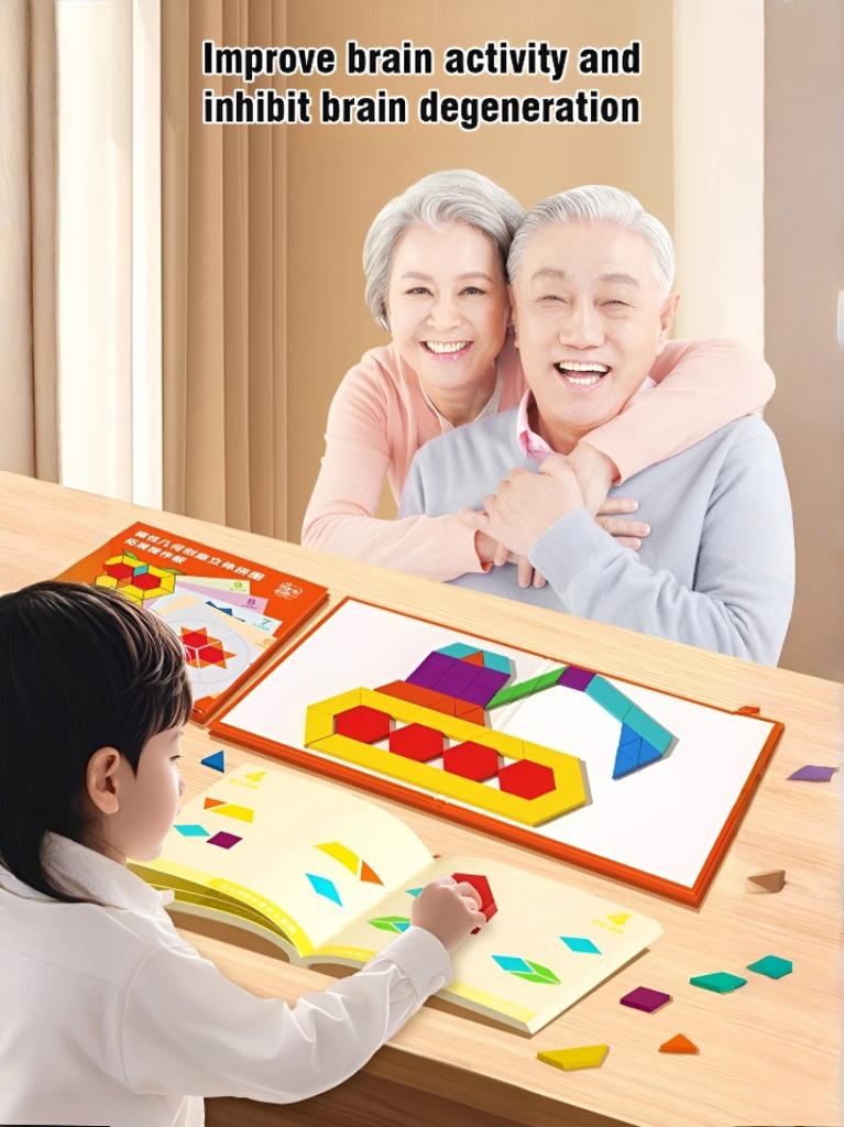 128pcs Magnetic Puzzle Tangram Geometric Building Blocks Baby Kindergarten Educational Puzzle Toy for 3-6Year Old Boys and Girls