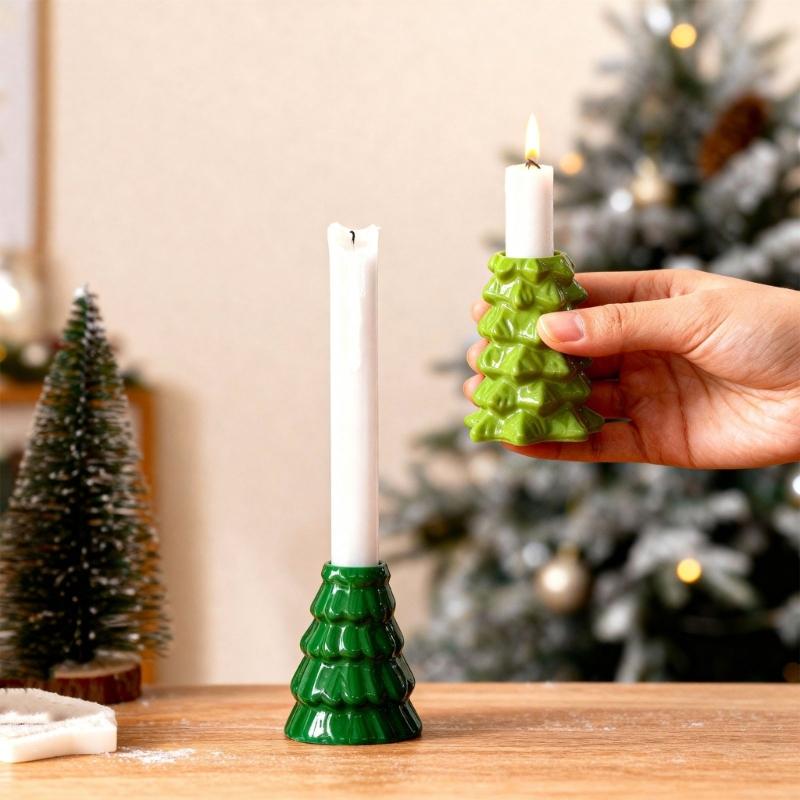Flexible Silicone Mold For DIY Resin Christmas Tree Candle Holder Base Crafting With Dried Flower Decoration