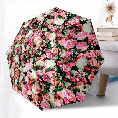 1 Stück Floral Wall Rose Garden Thema Hochwertiger Regenschirm, Automatisches Öffnen und Schließen, Multifunktionaler Regenschirm G0811305
