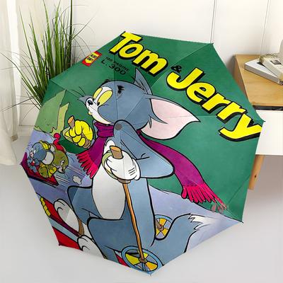 1pc Tom & Jerry Automatic Folding Umbrella - Compact 8-Rib Design, Durable Plastic & Iron1165L