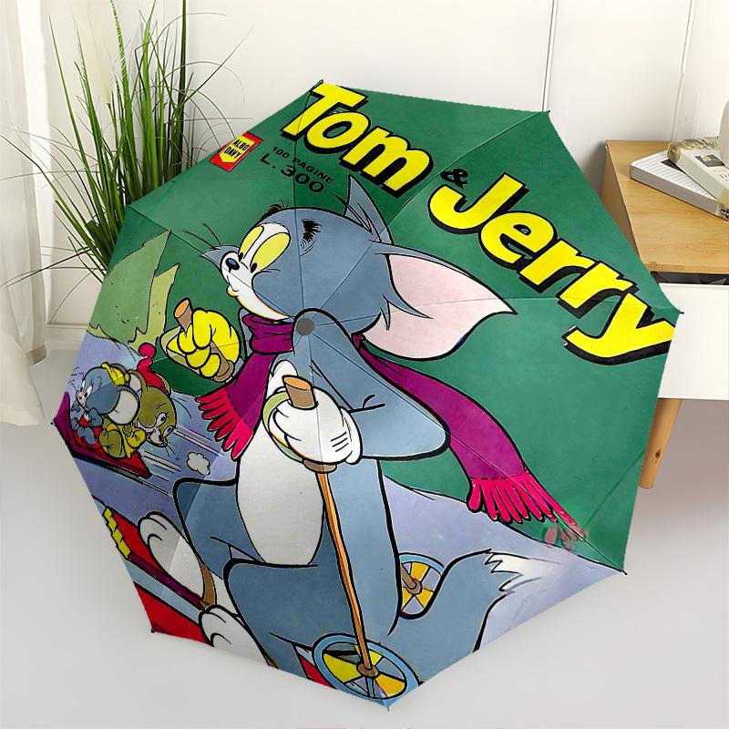1pc Tom & Jerry Automatic Folding Umbrella - Compact 8-Rib Design, Durable Plastic & Iron1165L