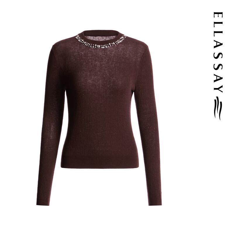 ELLASSAY Women's Merino Wool Rhinestone Mock Neck Knit Sweater