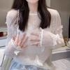 French Three-dimensional Butterfly Off-the-shoulder Long-sleeved Lace Top for Women's Autumn Fashion, Loose and Slimming, Versatile Top