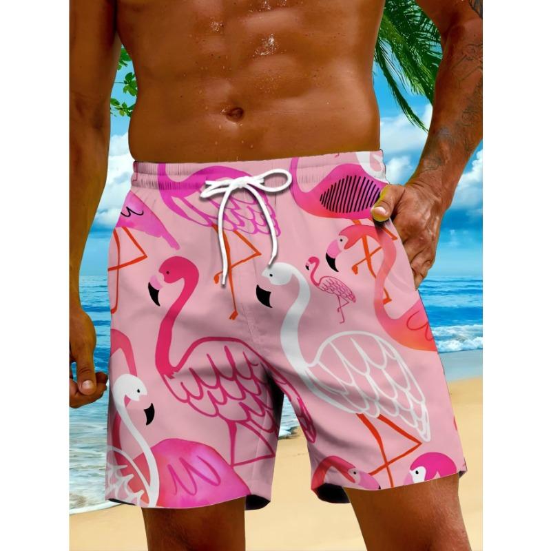 Summer men s casual shorts digitally printed flamingo pattern must-have for Hawaiian vacation M