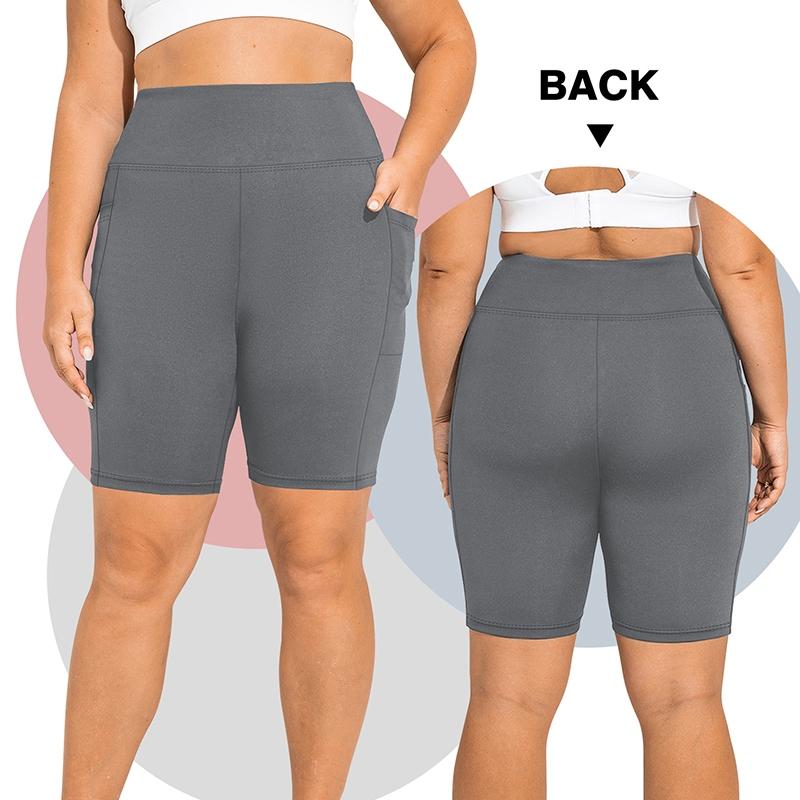 Mujer Talla Grande Pantalones Cortos Elásticos de Cintura Alta hasta la Rodilla Leggings Deportivos con Bolsillos