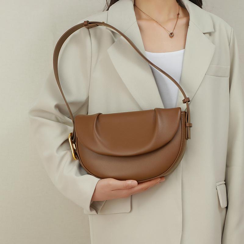 Genuine Leather Spring/Summer Shoulder Bag Niche Crossbody Cowhide Pleated Underarm Saddle Bag