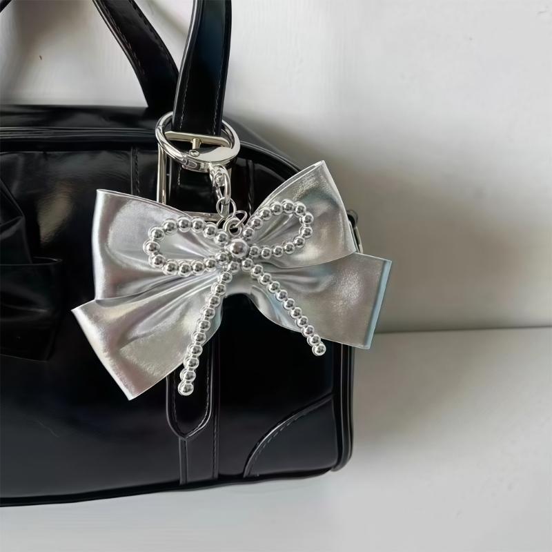 Y2K Inspired Silver Bowknot Keychain Charm with Retro Modern Design for Fashionable Bag Phone Decors Accessory Lightweight Portable