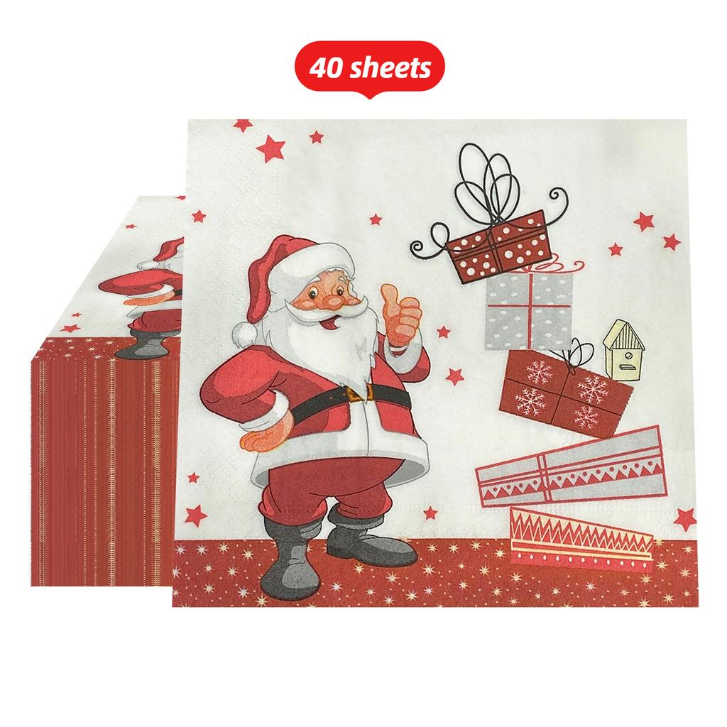 20/40/60pcs Christmas Party Napkins - Santa Claus,Holiday Table Decorations - Disposable Dinner Napkins for Christmas Dinner