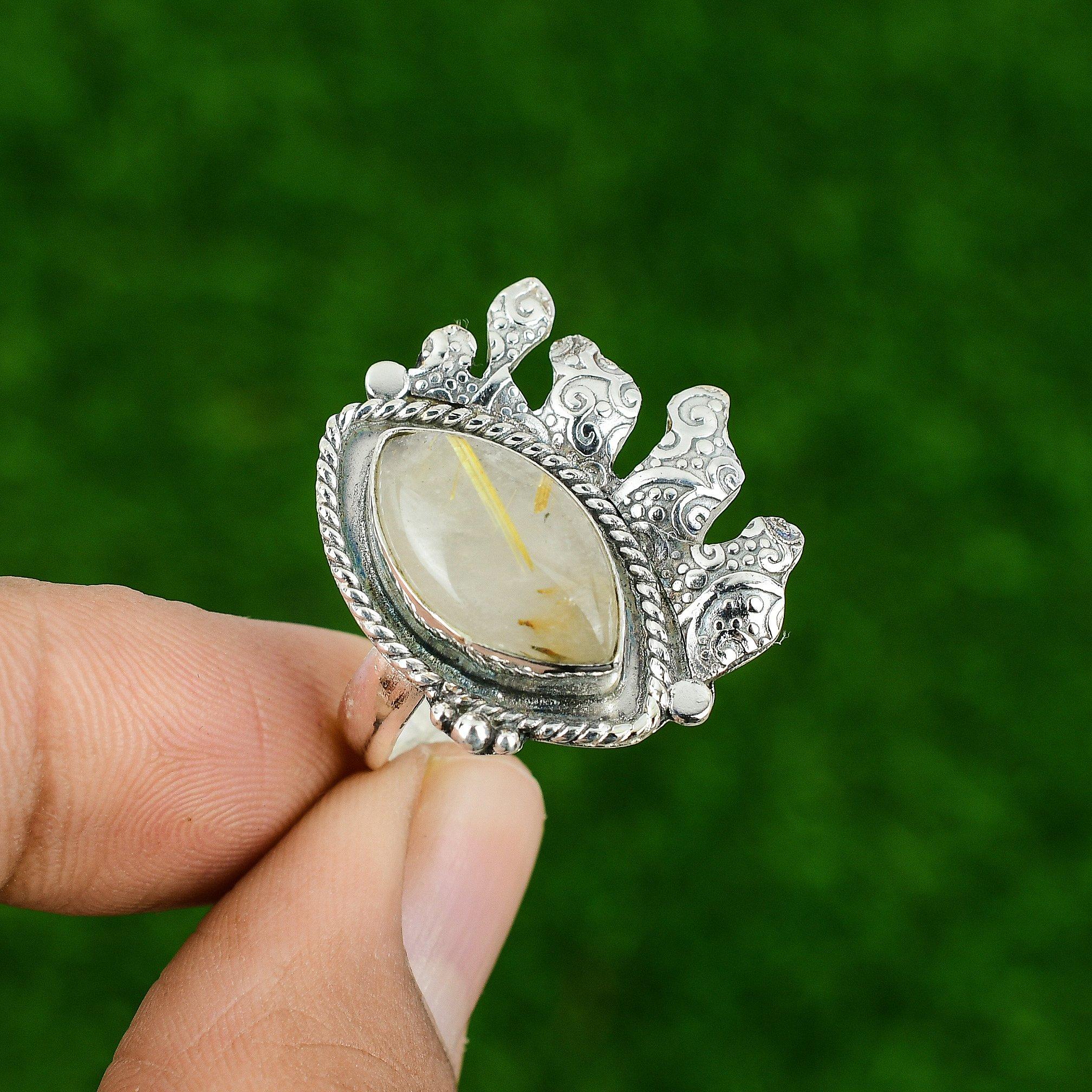 

Подарок для нее Кольцо из серебра 925 пробы с натуральным золотистым рутилом и несколькими камнями, регулируемое Adjustable