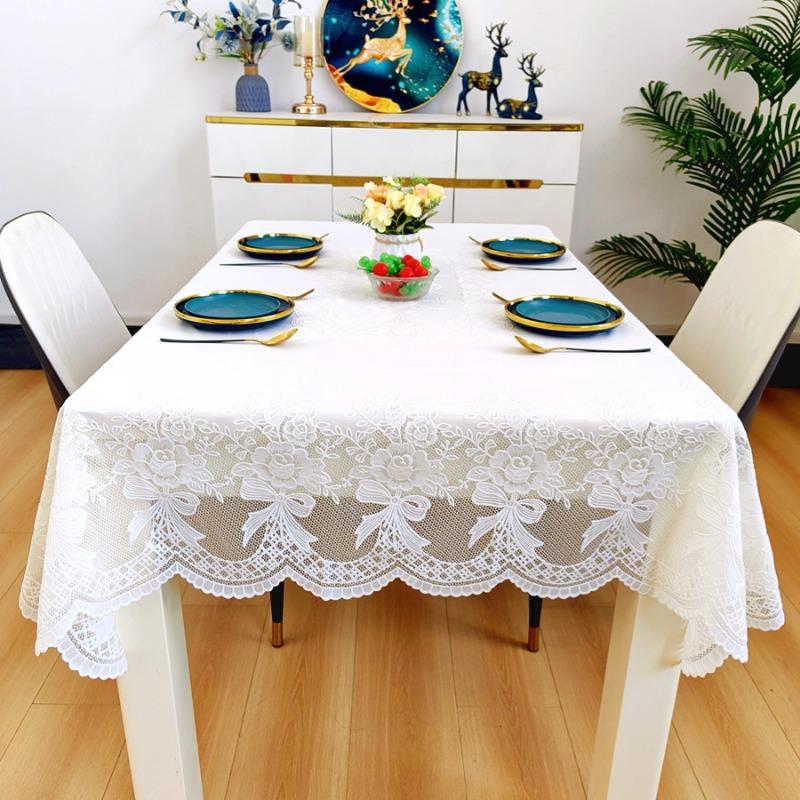 

White Patterned Tablecloth Rectangular Waterproof Table Cloths Suitable for Wedding Birthday Party Table Adorn Anti Scald Easy To Maintain Table Mats 90*140cm 1pcs