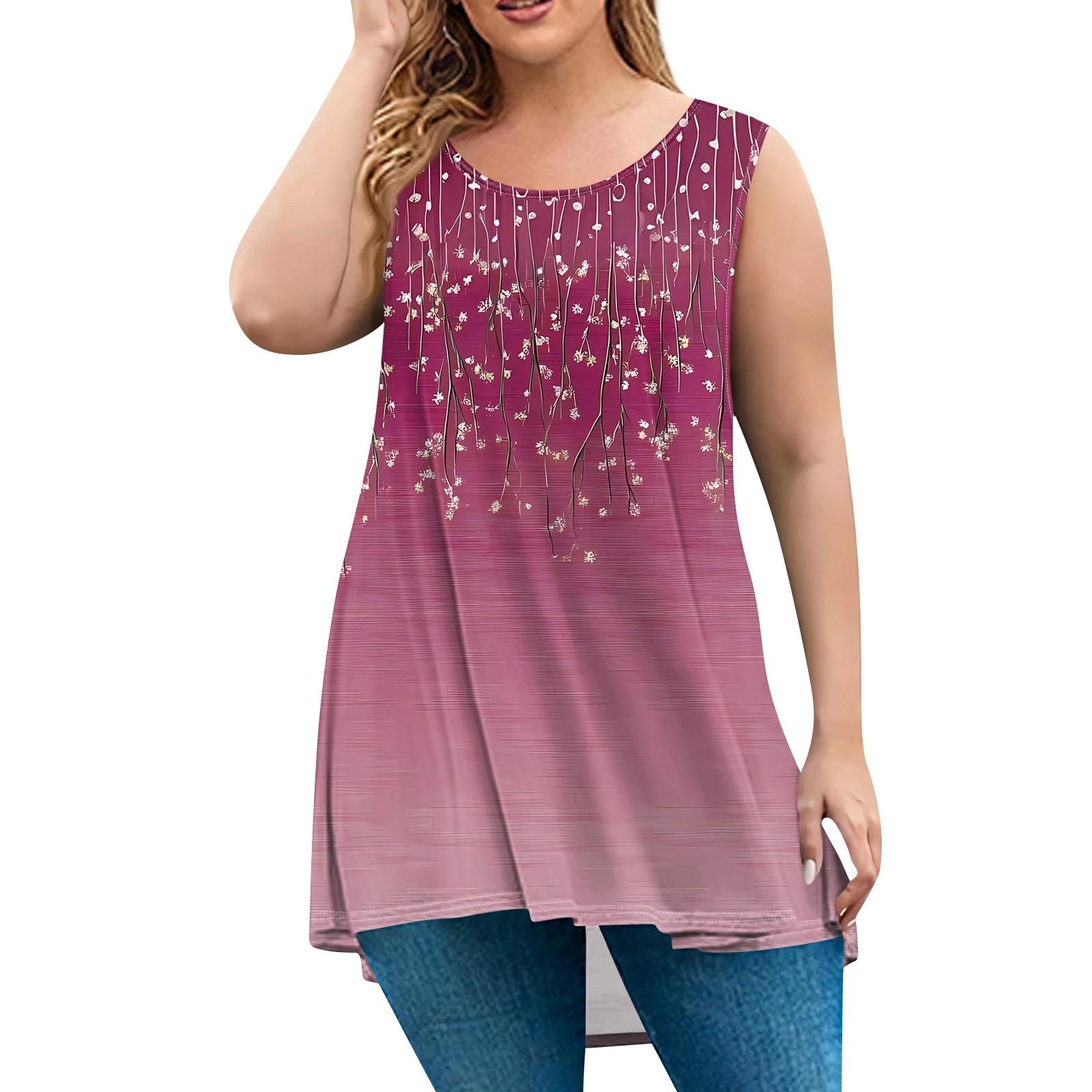 

Женская мода большого размера с круглым вырезом без рукавов повседневный свободный пуловер с принтом XL винный