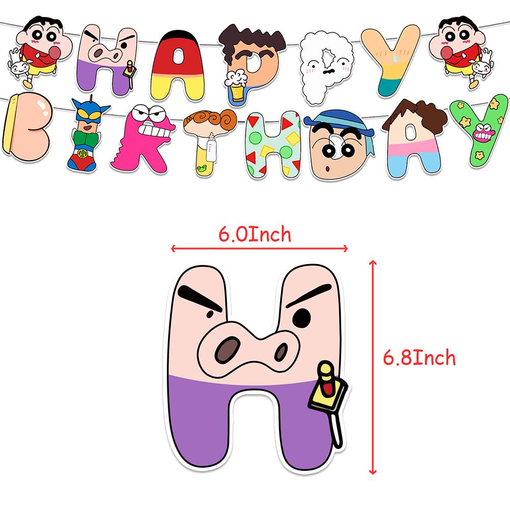 34pcs Crayon Shin-chan Party Supplies Including a Banner, Cake Toppers, Balloons