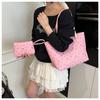 Trendy Faux Leather Tote Bag for Women, Large Capacity Shoulder Bag for College Students and Commuters, Khaki, Pink, White