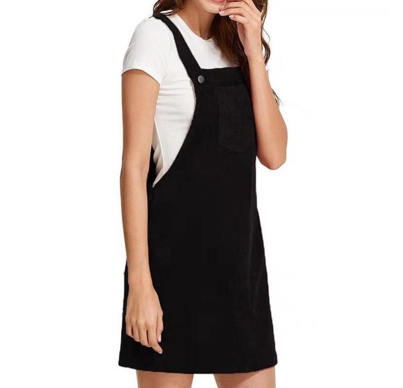 Autumn Winter Women Pocket Retro Corduroy Dress Sexy Sleeveless Vintage Party Dress Casual Solid Slim Suspender Sundress