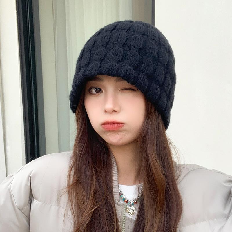 

Women s Autumn and Winter Fashion Ins Thickened Warm Face Small Bucket Hat White Knitted Ear Basin Hat One size