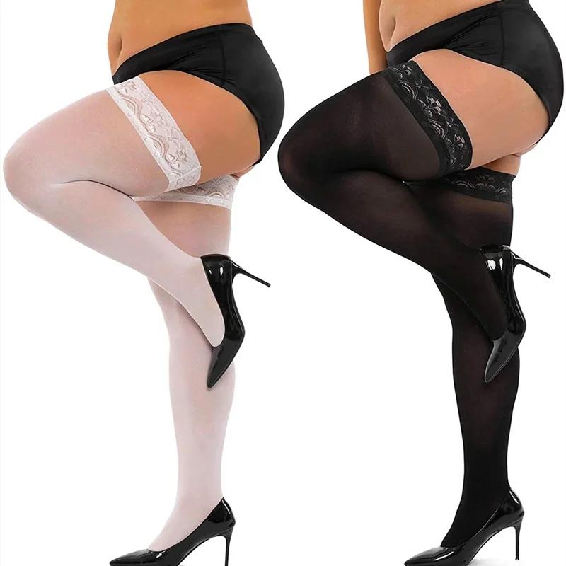 Calze da Donna Taglia L Calzini al Ginocchio in Pizzo Taglia Grande Plus Size Sexy Calze Coscia Ultra-Sottili Calze Alte Collant Trasparenti Calzino Antiscivolo
