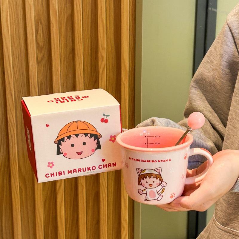 Керамическая кружка с градиентным цветом и изображением Чиби Маруко для детей, милая керамическая кружка, офисная кружка для кофе, подарок на день рождения 401-500ml