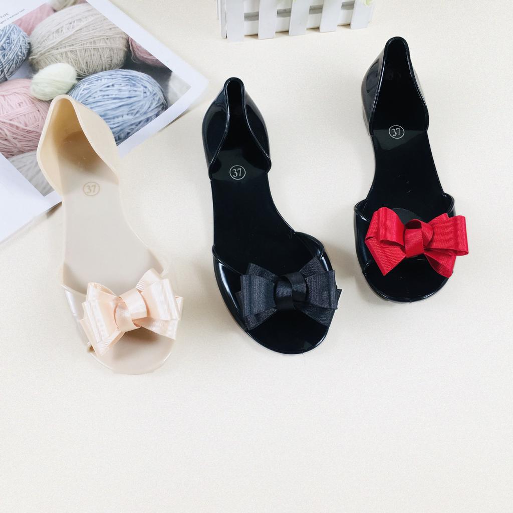 Fashion Bow Jelly Flats Women'S Flat Pvc Fish Mouth Sandals