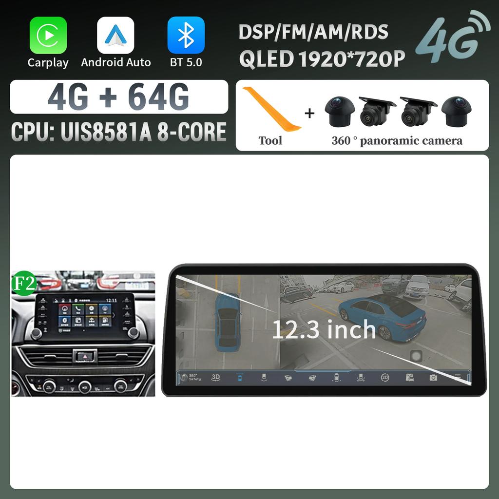 Android 14 12.3inch Screen For Honda Accord 10 2018 2019 2020 2022 Car Radio Multimedia Navigation 4G Wireless BT CarPlay Stereo