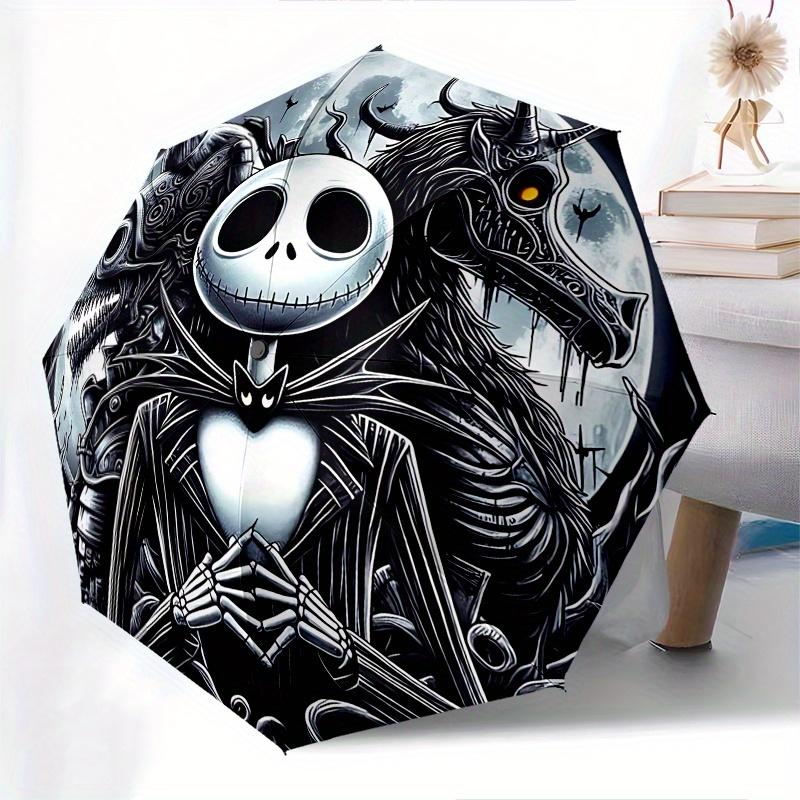 1 Automatisches Öffnen Jack Skellington, Albtraum vor Weihnachten Thema Bunter 8-Rippen Tragbarer Regenschirm für Männer und Frauen, Ein Kompakter Pendlerbegleiter