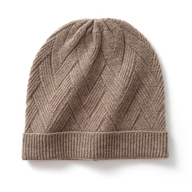 Cashmere Autumn and Winter New Style Women's High End Solid Color Knitted Warm and Fashionable Cross Striped Casual Baotou Hat