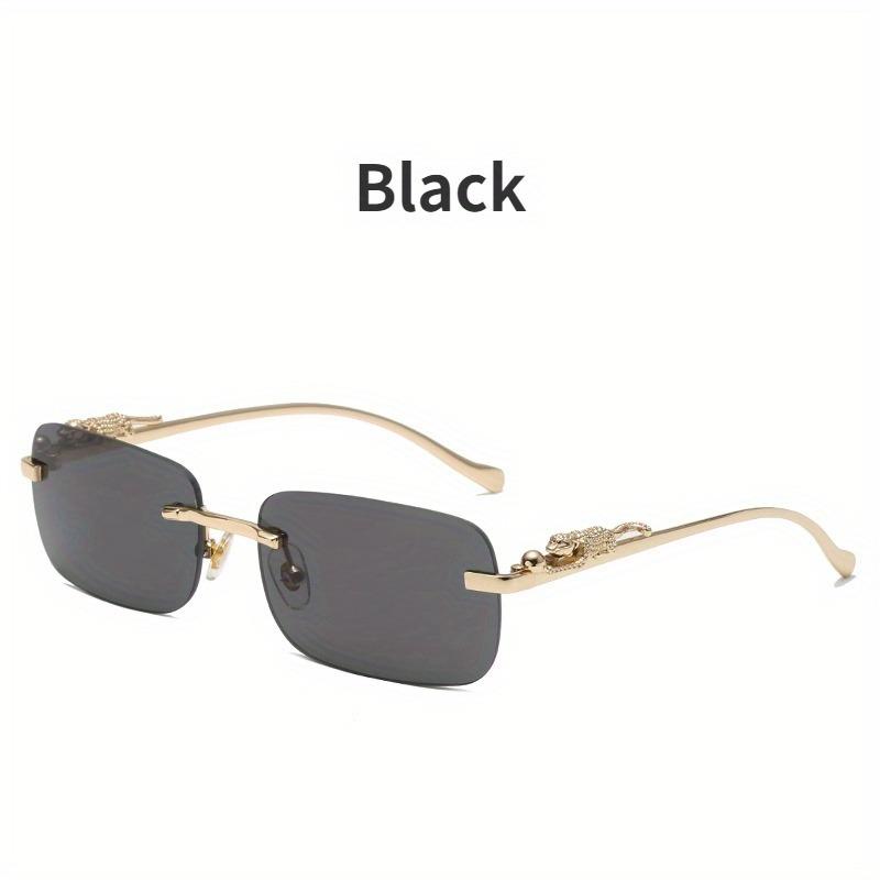 Frameless Rectangular Glasses for Men Women Gold Metal Border Leopard Head Buckle Luxury Fashion Eyewear
