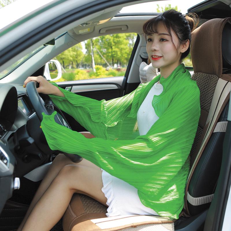 

Плиссированная шифоновая шаль с оборками и рукавами для женщин - Летний шарф для велоспорта и вождения 90-180cm