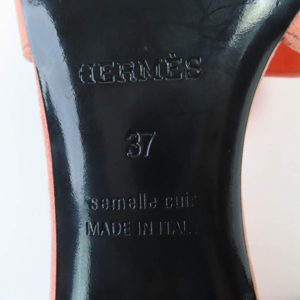 Excellent HERMES Mule Oasis Suede leather sandals with jewels Orange series 37 Used