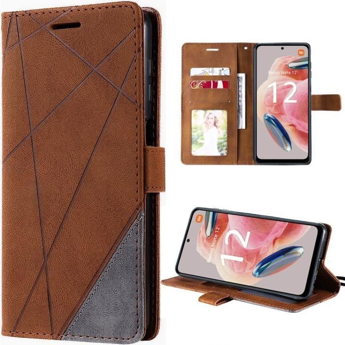 Coque pour Redmi Note 12 5G - Xiaomi - Souple Antichoc - Cuir PU - Marron - Fermoir Magnétique