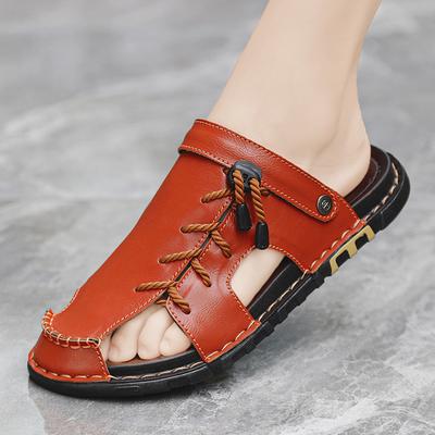 Leather Men Water Beach Sandals Summer Outdoor Casual Closed Toe Sports Sandals Non-slip Soft Hiking Wading Sneakers