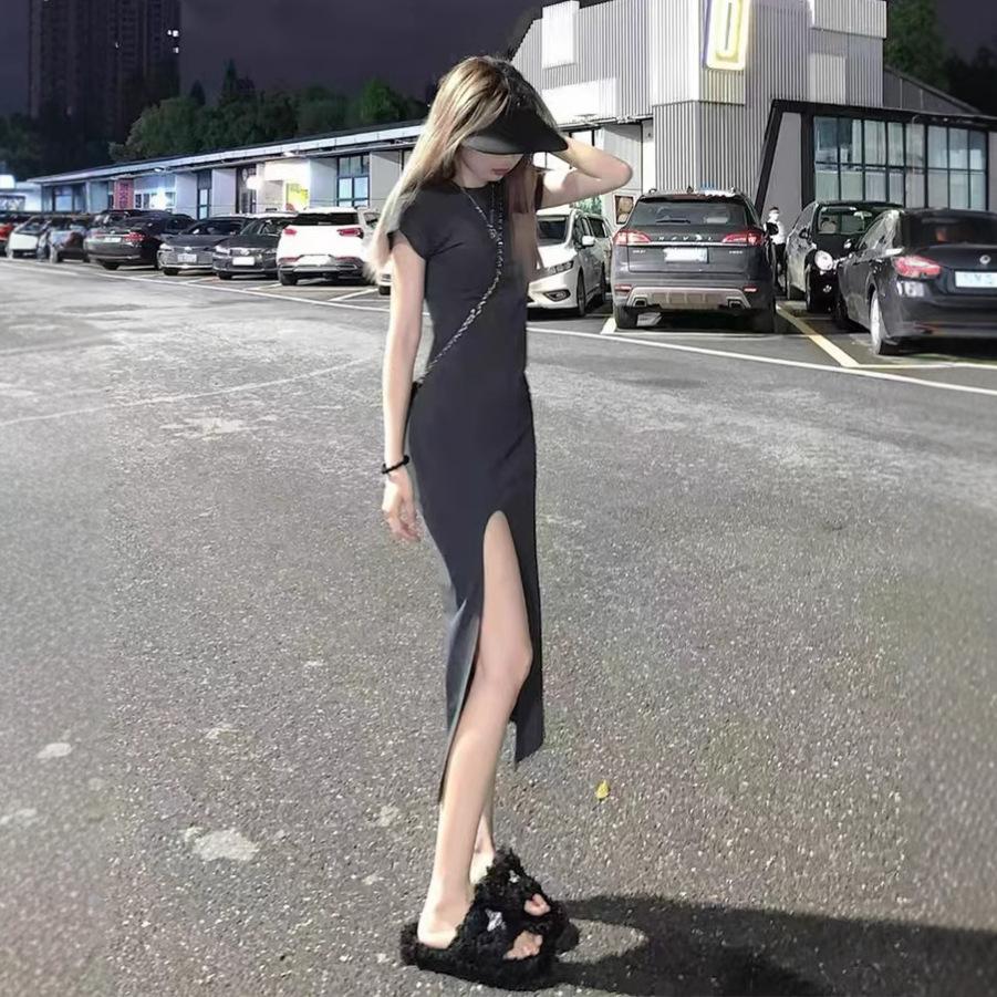 Spice Girl Sexy Waist Split Skinny Dress Women s Summer New High-end Temperament Long Skirt S