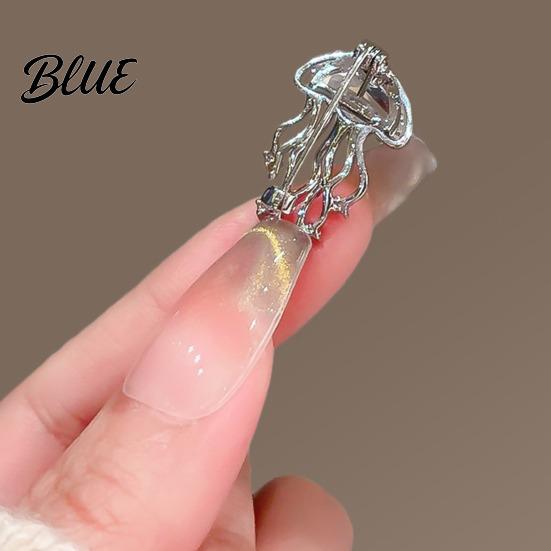 Daily Wear Brooch Women Blue Faux Crystal Jellyfish Shape Lapel