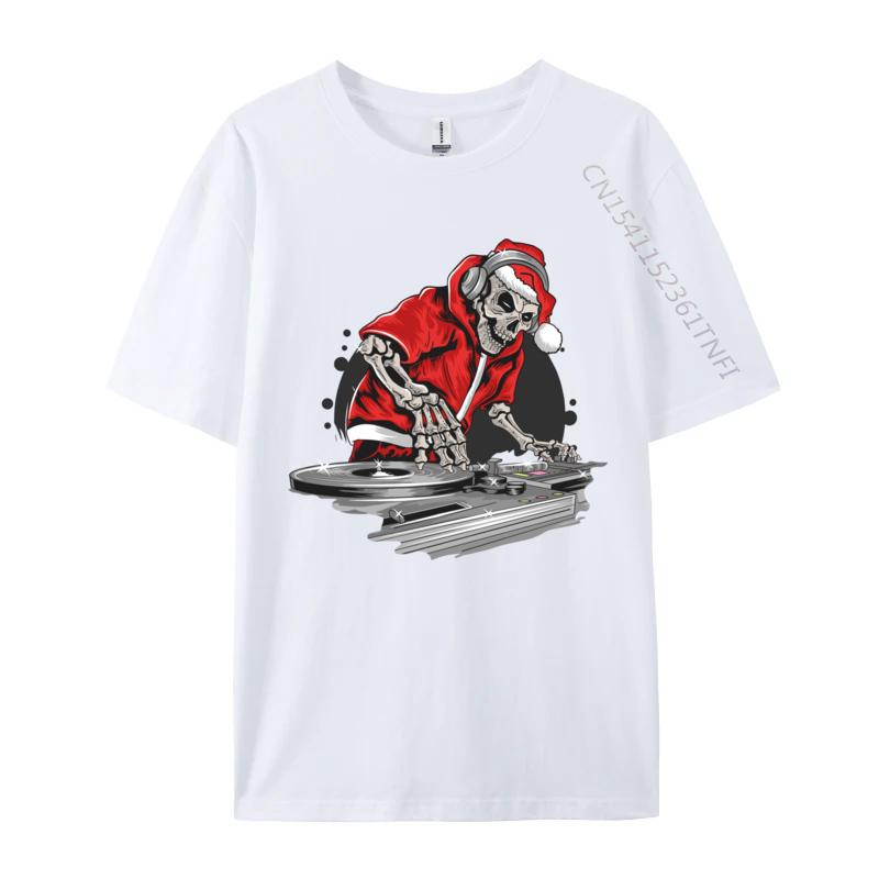 Funny Sarcastic Christmas Skull Playing Dj On New Year Fun T-Shirts Kpop T Shirt Cotton Tops Shirts For Adult Japan Style