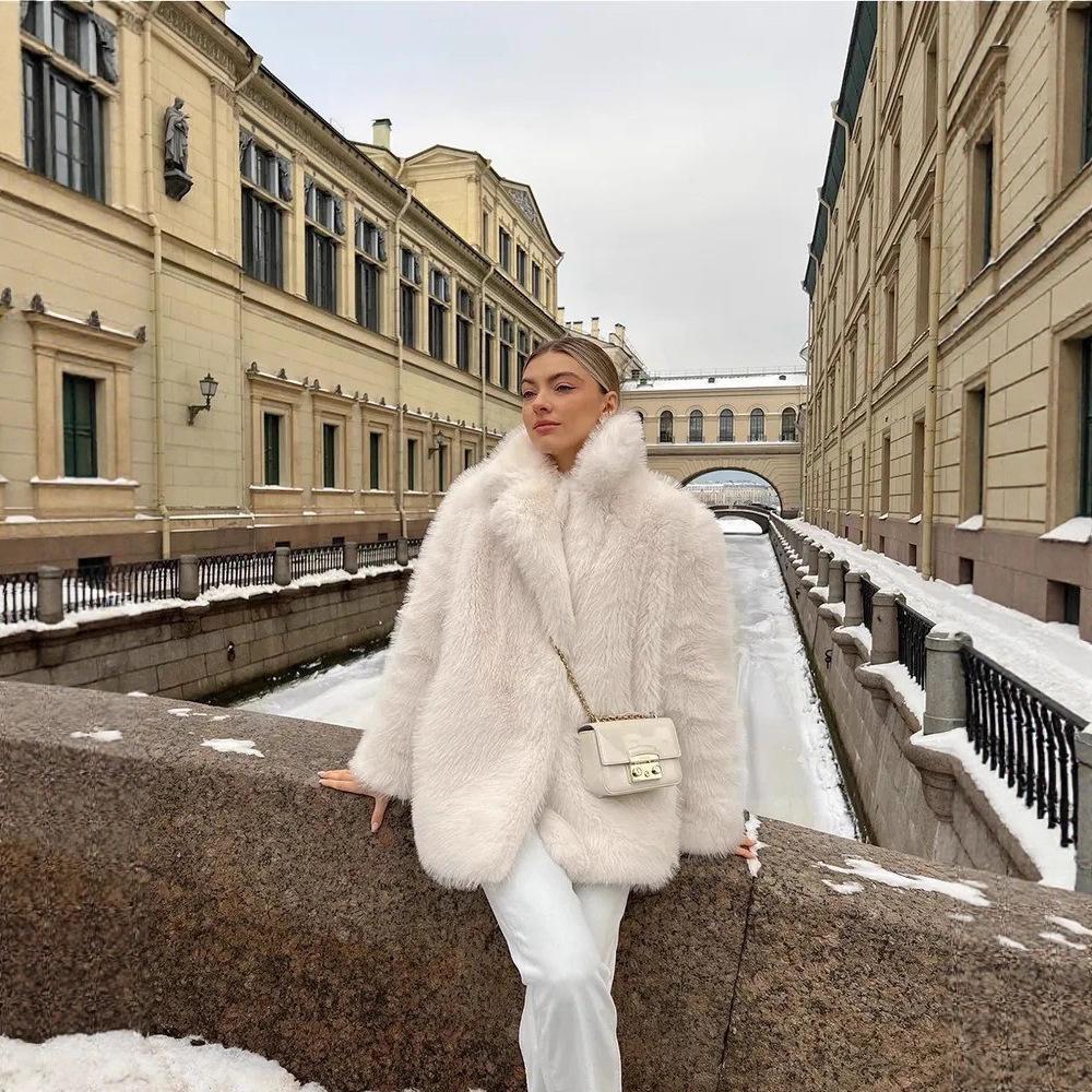 Eco-friendly Faux Fox Fur Mid-length Coat, Thickened Winter 2025 - European/American Style