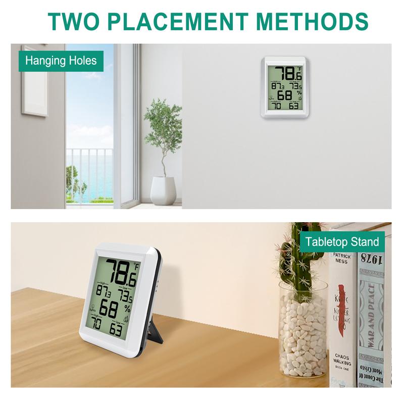Professional Hygrometer Digital Thermometer Indoor Outdoor - Big LCD Screen with Backlight Auto Reset Memory Function Perfect