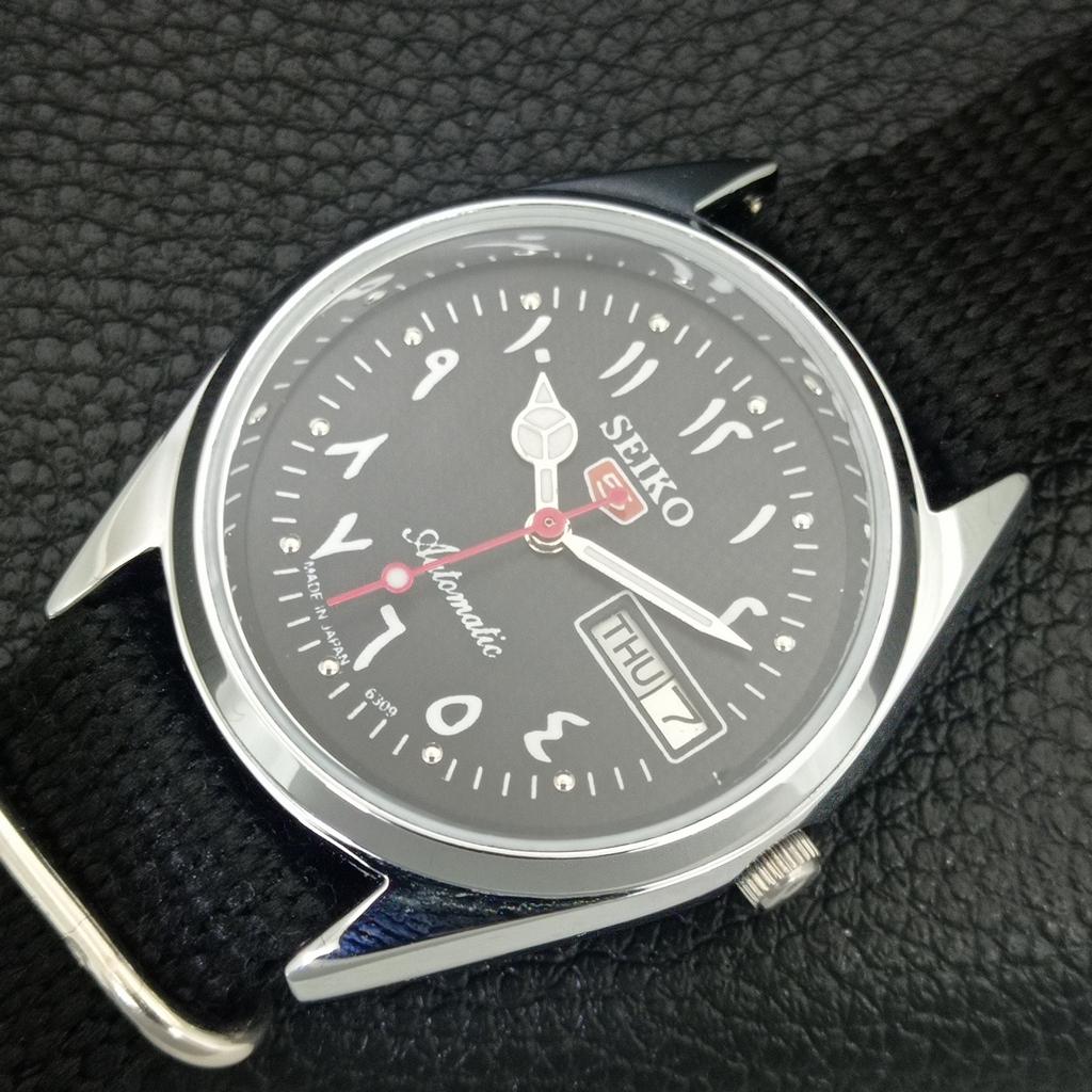 VINTAGE SEIKO 5 AUTOMATIC 6309A JAPAN MENS REFURBISHED BLACK WATCH a442429-1