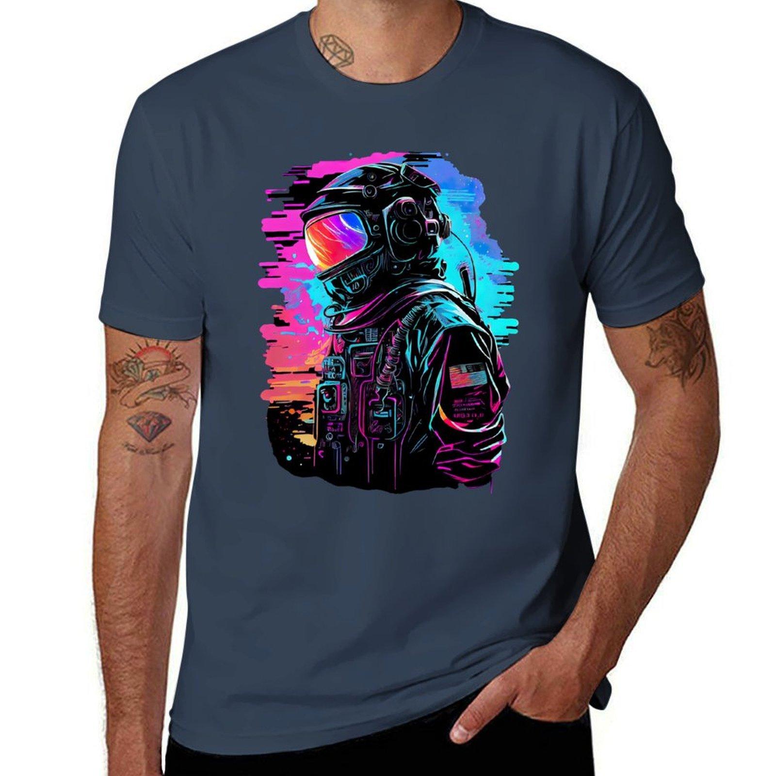 Synthwave Retrowave Astronaut Retro Graphic Tshirt Holiday Lightweight Tshirt S