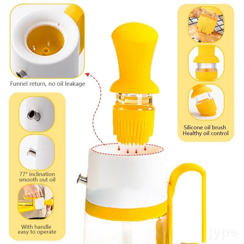 2 In 1 Oil Dispenser With Silicone Brush BBQ Oil Spray Glass Bottle For Barbecue Cooking Seasoning Bottle Kitchen Tool