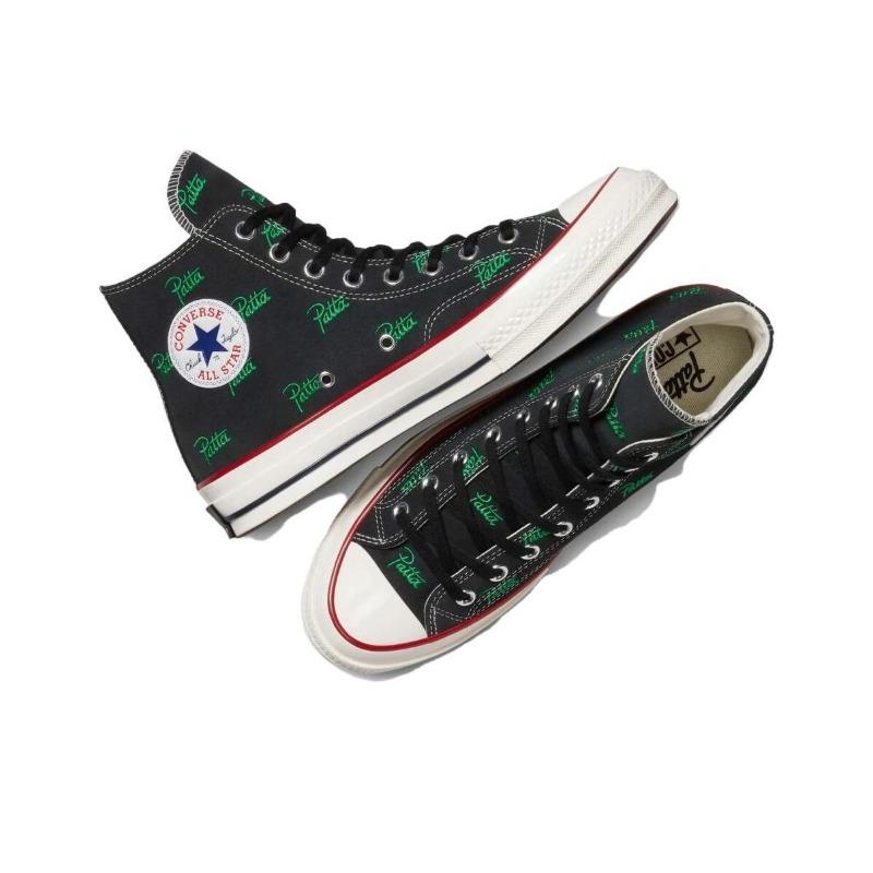Scarpe Alte Unisex in Tela Chuck 70 Patta x Converse Resistenti all'Usura Nere A13857C