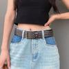 Lamerry Black 3-Row Studded Belt, Eyelet and Rivet Design, Approx. 110 cm, Unisex Y2K Style